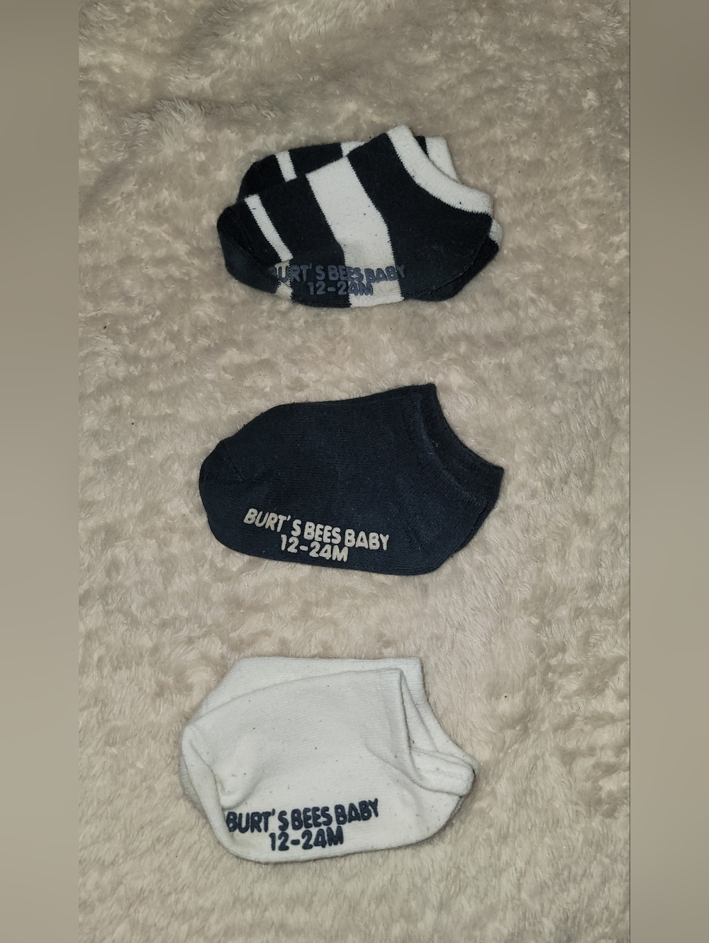 Burt's Bees boy's organic cotton ankle socks. 3 pair 12-24m